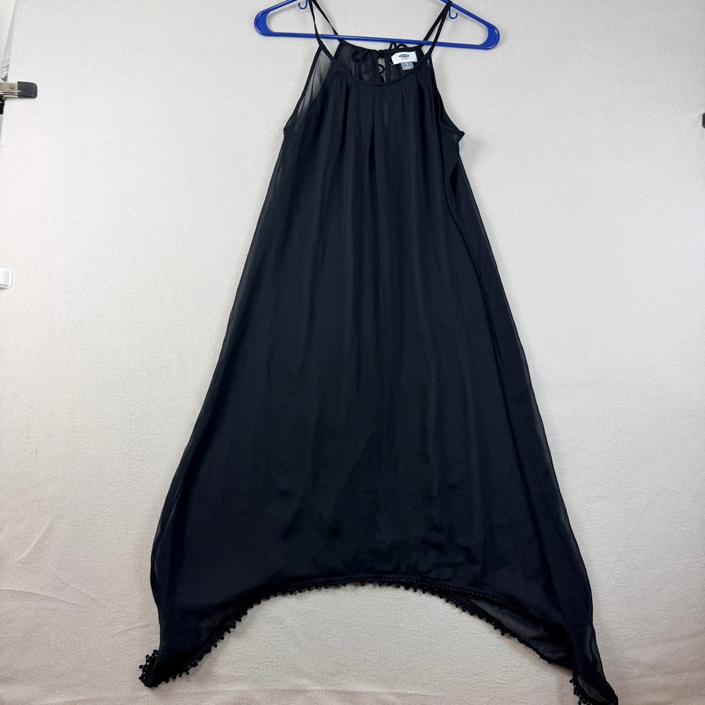 Old Navy Womens Black Chiffon Handkerchief Hem Tassel Halter Cover Up Dress S